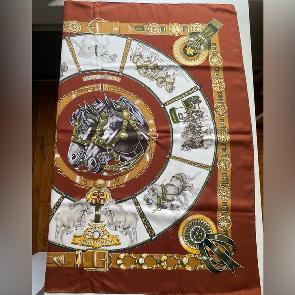Hermès Vintage Silk Scarf Rare Brown color way Cheveaux de Trait - Picture 7 of 8